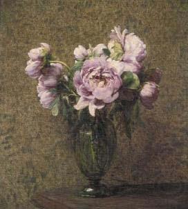 Glazen vaas met pioenen., Henri Fantin-Latour